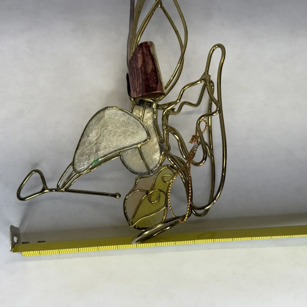 2‎ VTG. Stained Glass & Brass Color Angel Trumpet Free Standing Or Hang On Tree!
